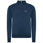 La Martina Blue Wool Men Sweater with Half Zip Closure