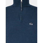 La Martina Blue Wool Men Sweater with Half Zip Closure