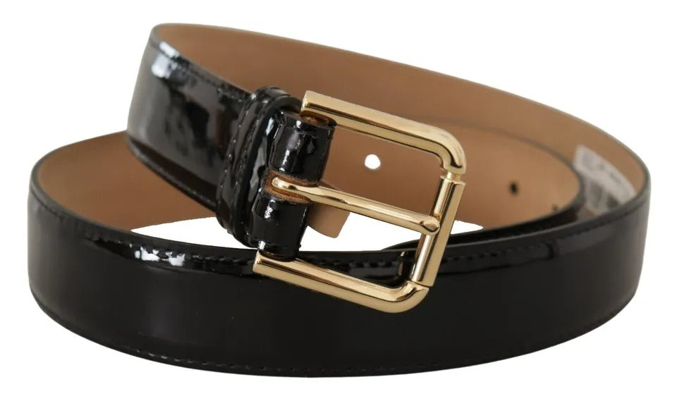 Dolce & Gabbana Black Leather Gold Metal Logo Engraved Buckle Belt - Maison Luxe