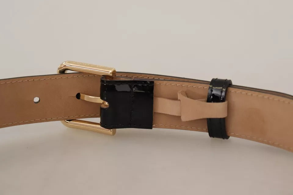 Dolce & Gabbana Black Leather Gold Metal Logo Engraved Buckle Belt - Maison Luxe