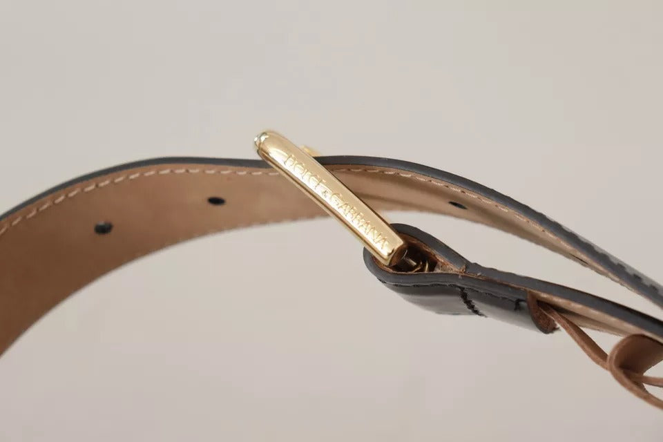 Dolce & Gabbana Black Leather Gold Metal Logo Engraved Buckle Belt - Maison Luxe