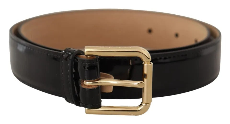 Dolce & Gabbana Black Leather Gold Metal Logo Engraved Buckle Belt - Maison Luxe