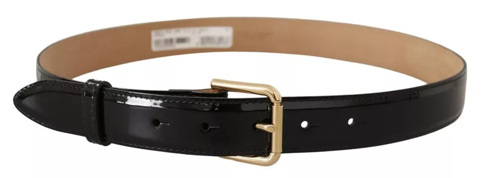 Dolce & Gabbana Black Leather Gold Metal Logo Engraved Buckle Belt - Maison Luxe