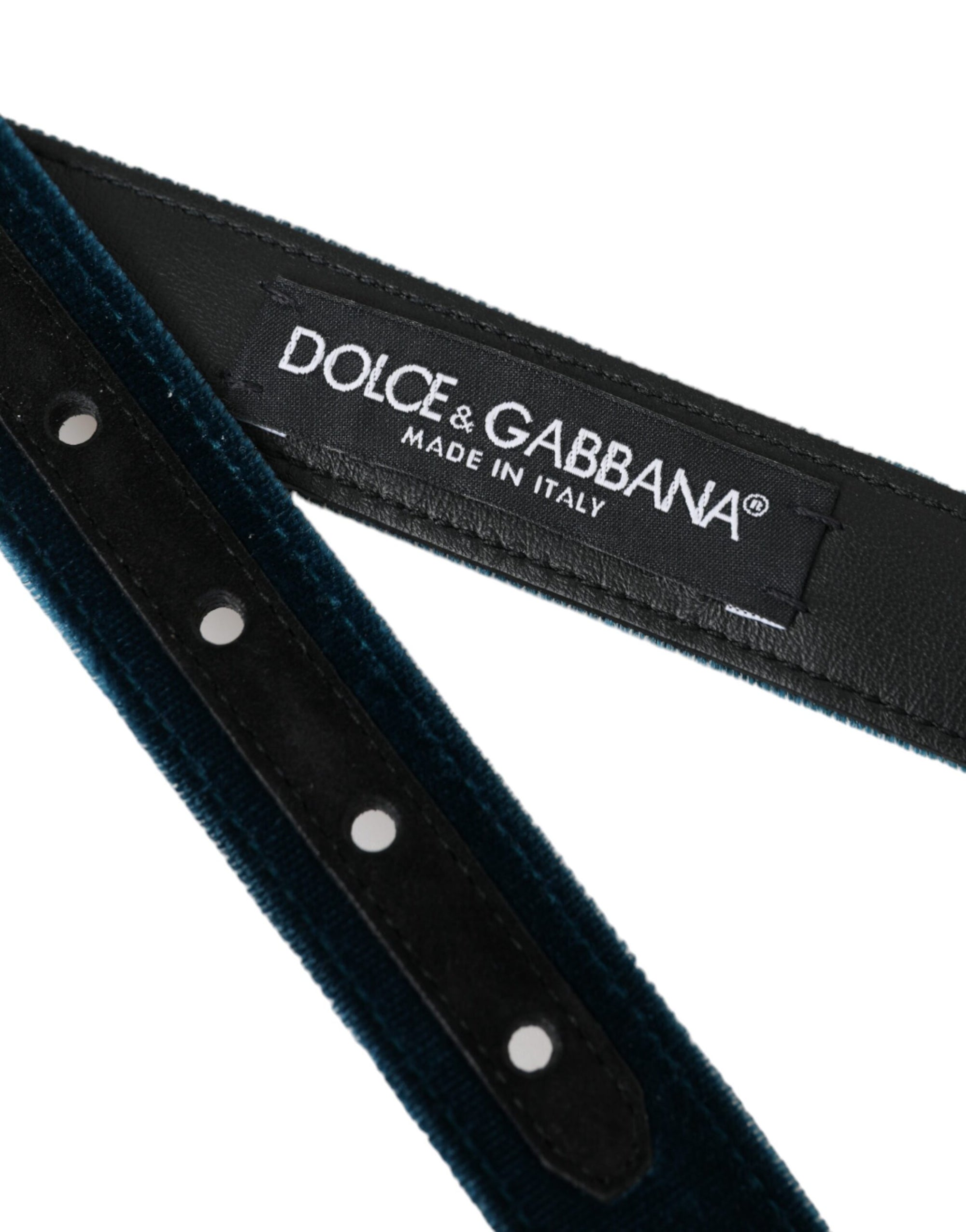 Dolce & Gabbana Blue Velvet Leather Silver Metal Buckle Belt - Maison Luxe