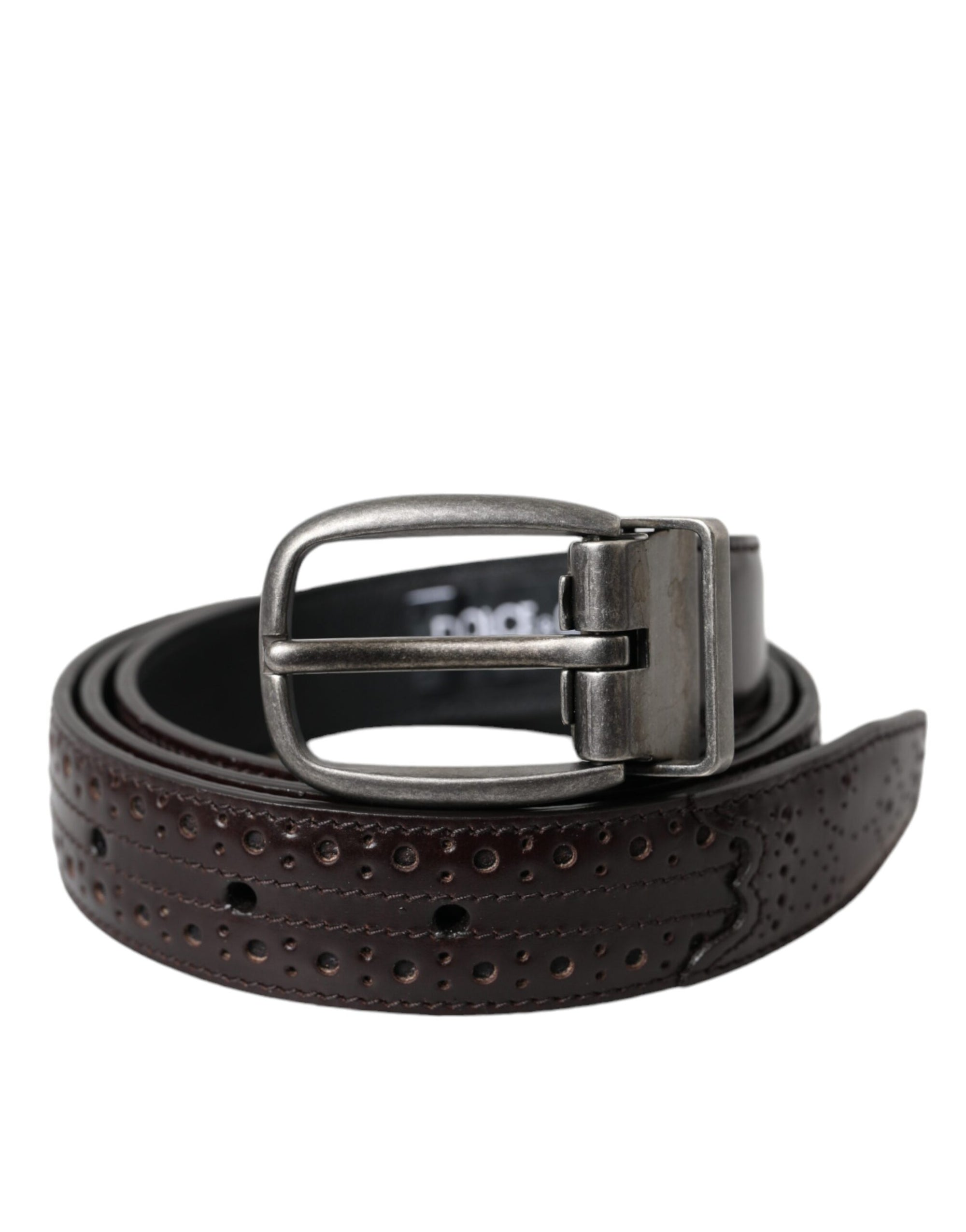 Dolce & Gabbana Dark Brown Perforated Leather Metal Buckle Belt Men - Maison Luxe