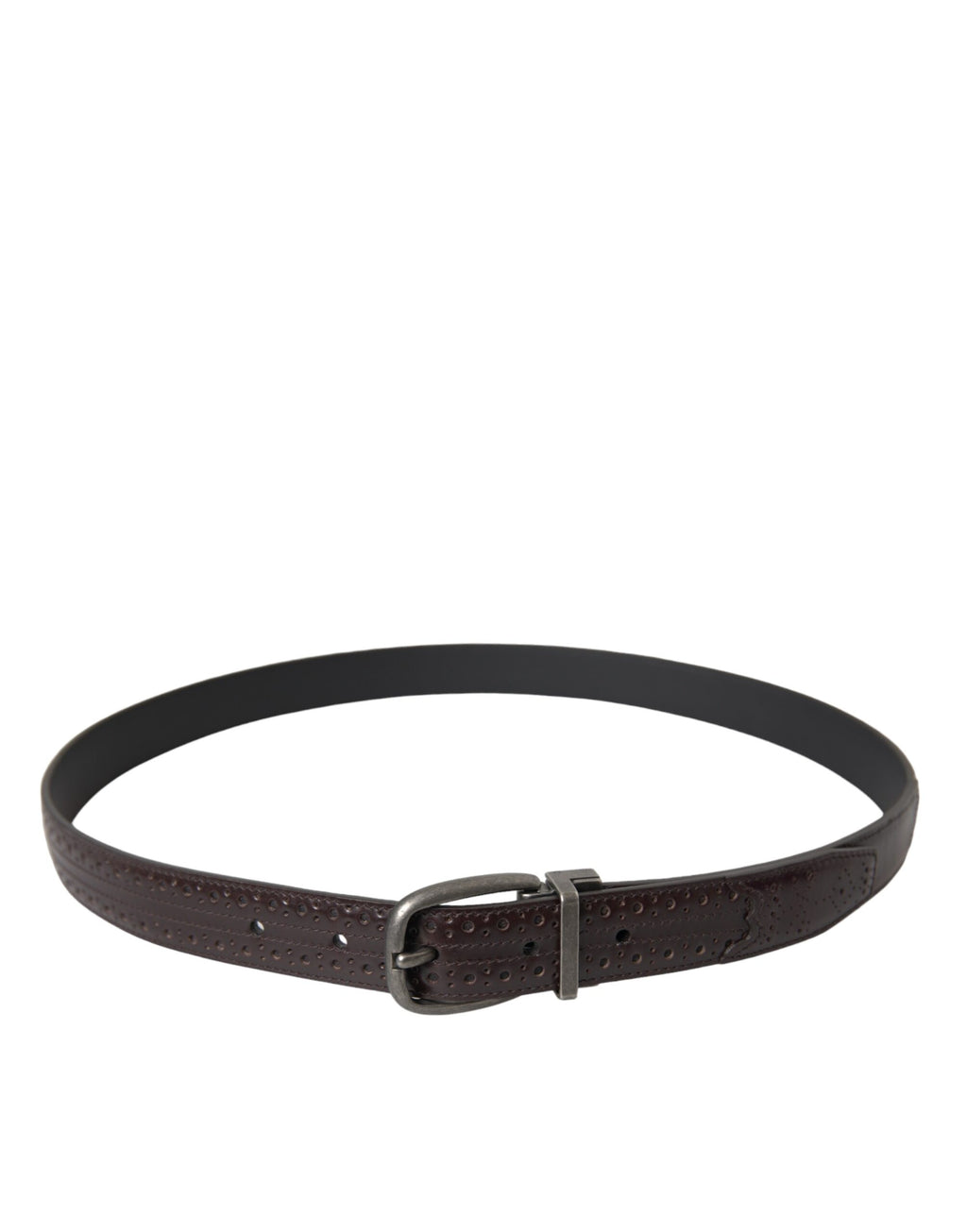 Dolce & Gabbana Dark Brown Perforated Leather Metal Buckle Belt Men - Maison Luxe