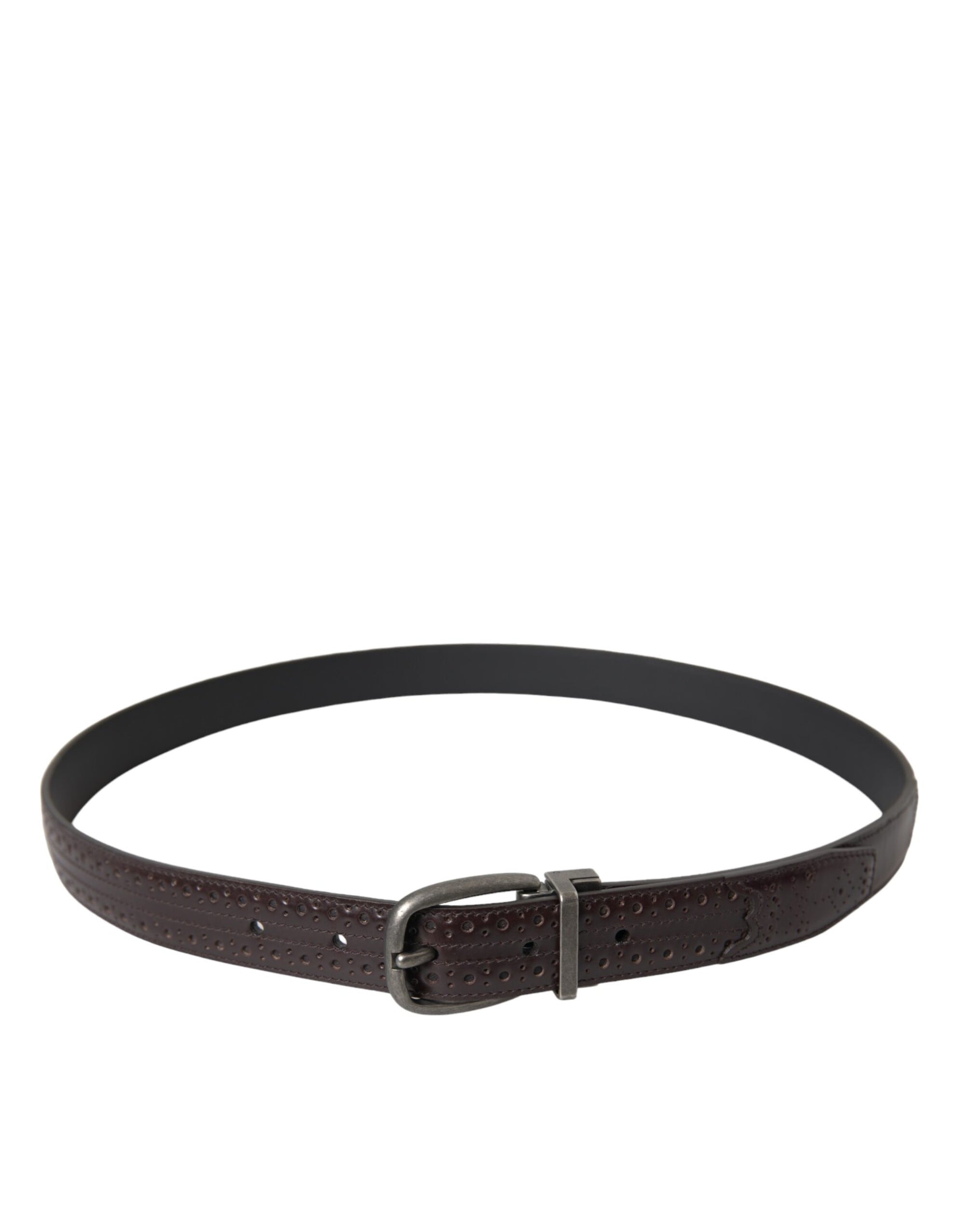 Dolce & Gabbana Dark Brown Perforated Leather Metal Buckle Belt Men - Maison Luxe