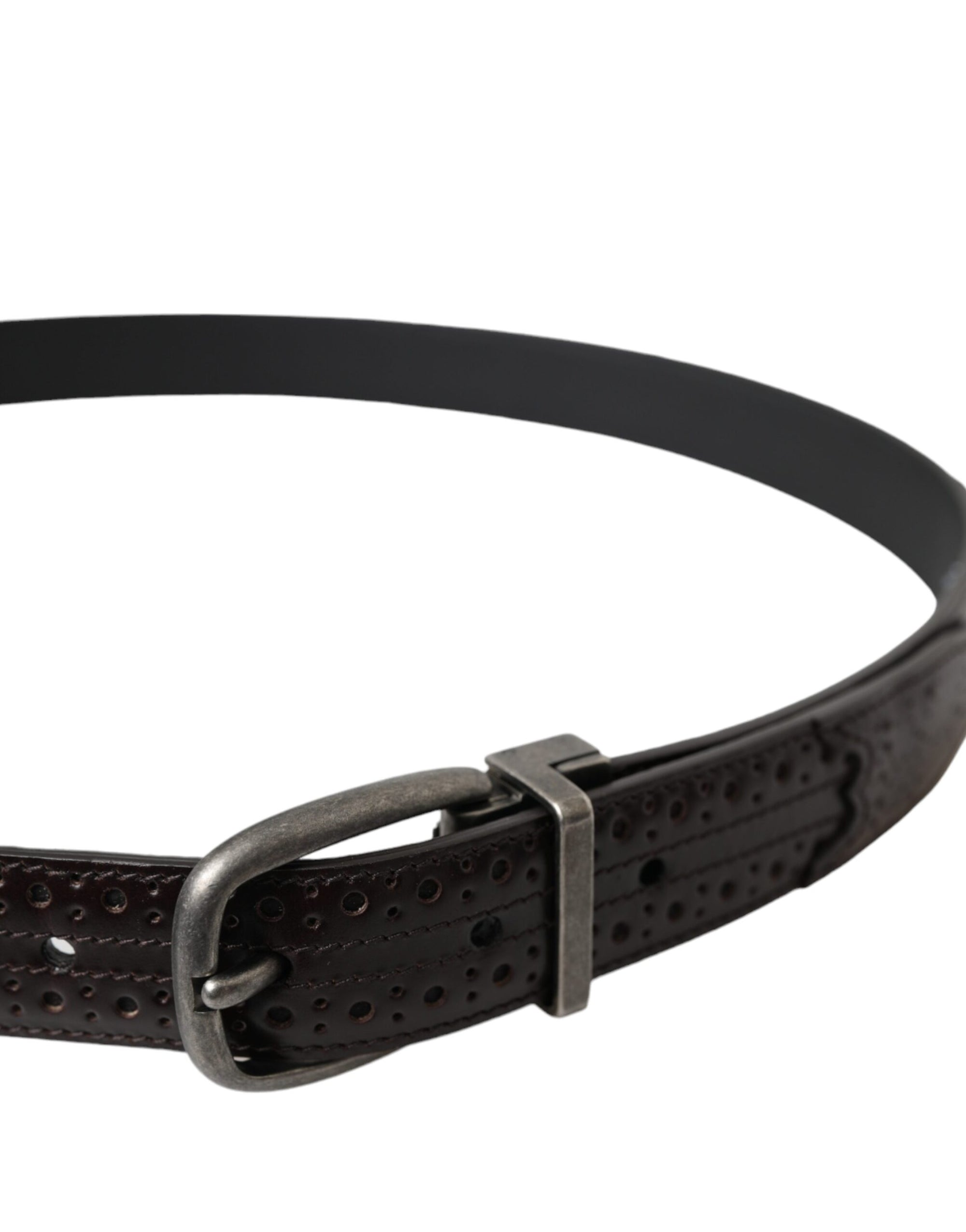 Dolce & Gabbana Dark Brown Perforated Leather Metal Buckle Belt Men - Maison Luxe
