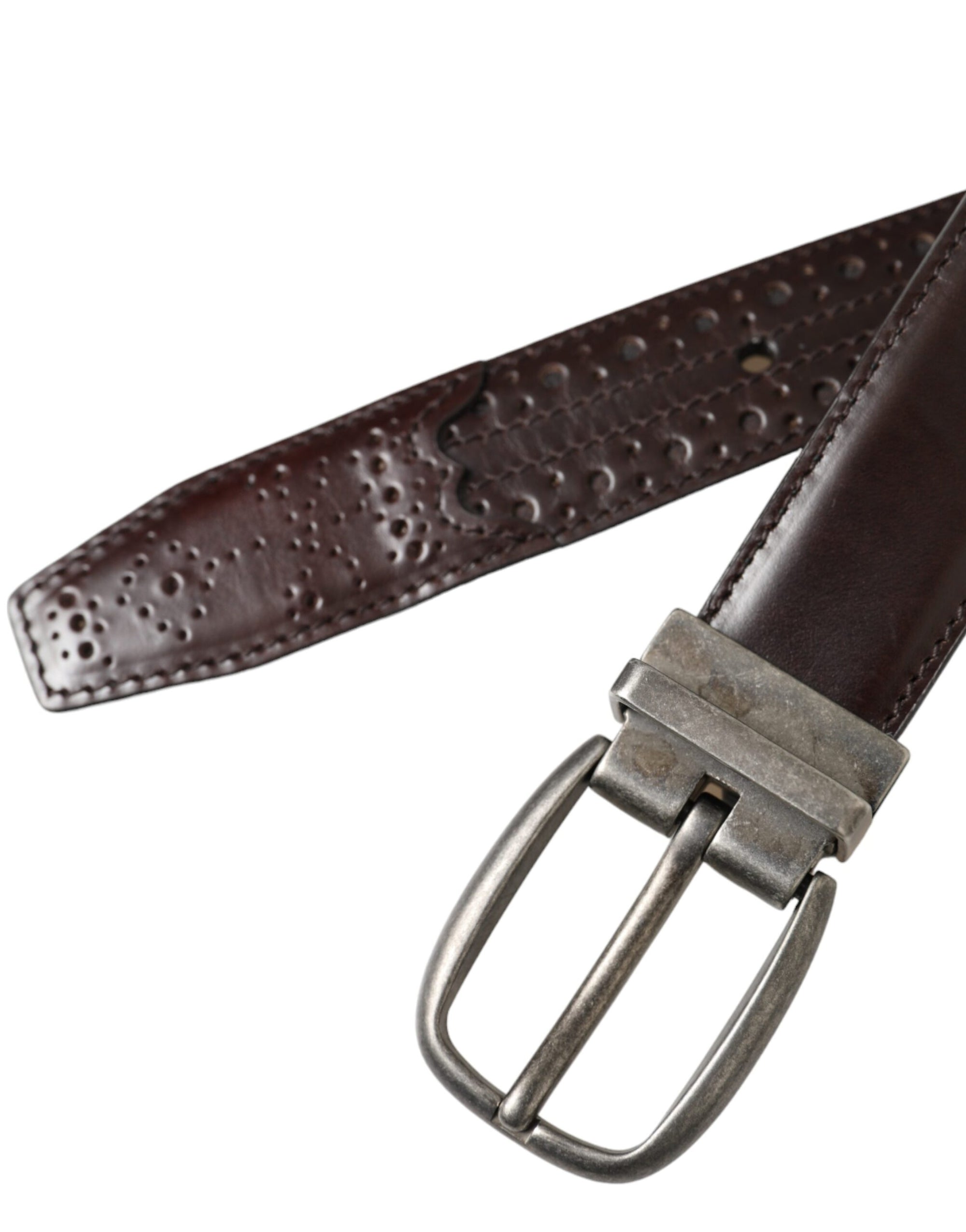 Dolce & Gabbana Dark Brown Perforated Leather Metal Buckle Belt Men - Maison Luxe
