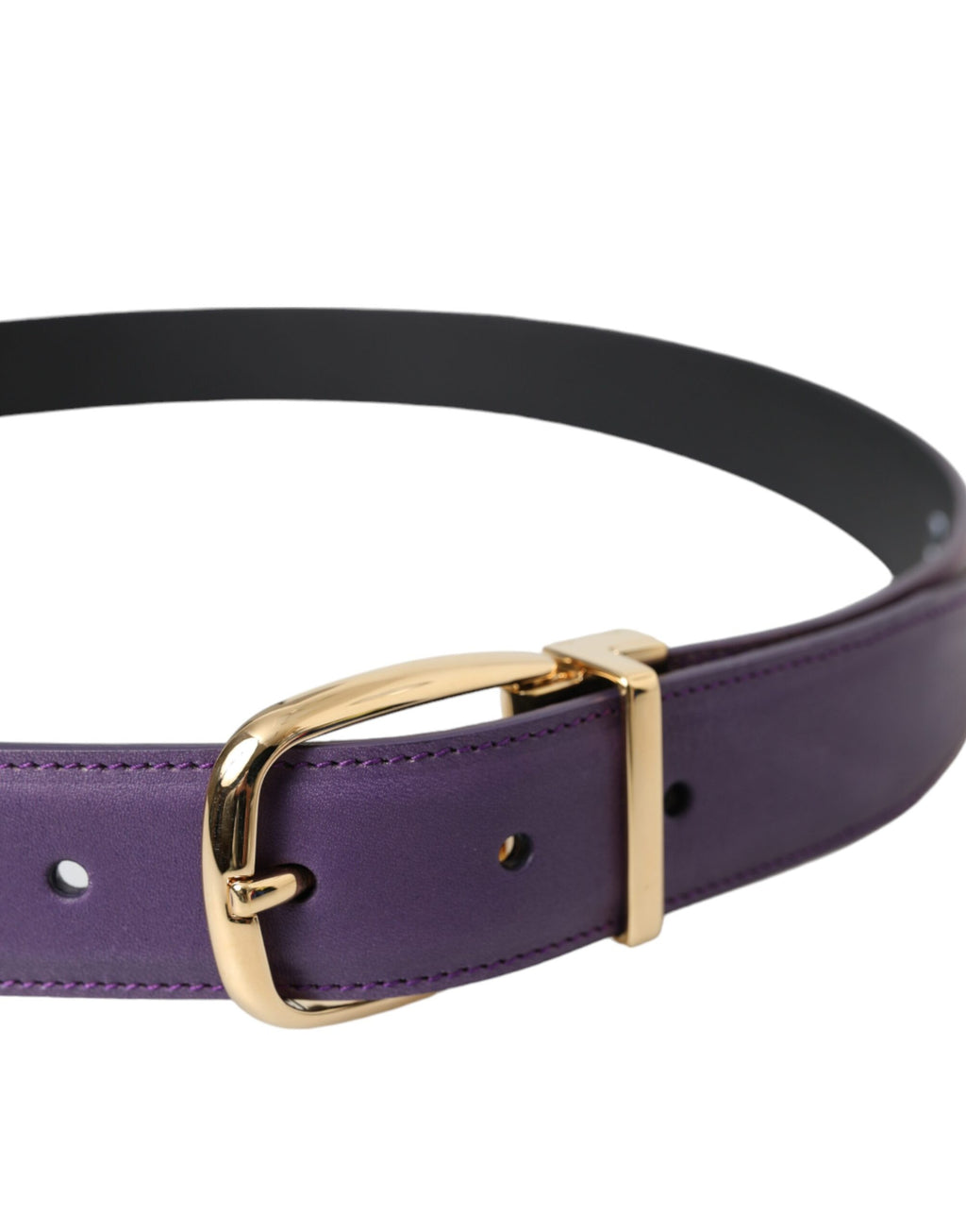 Dolce & Gabbana Purple Leather Gold Metal Buckle Belt Men - Maison Luxe