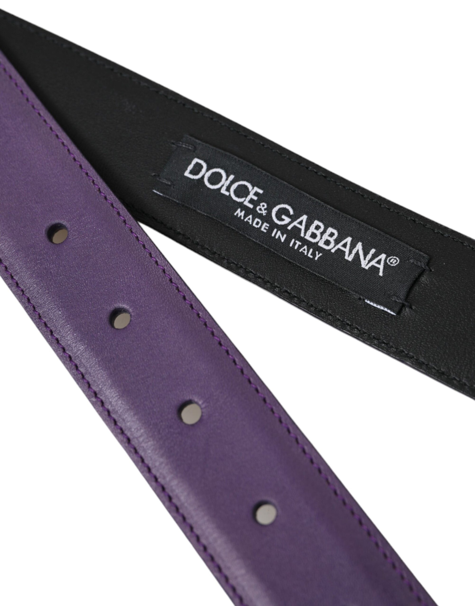 Dolce & Gabbana Purple Leather Gold Metal Buckle Belt Men - Maison Luxe