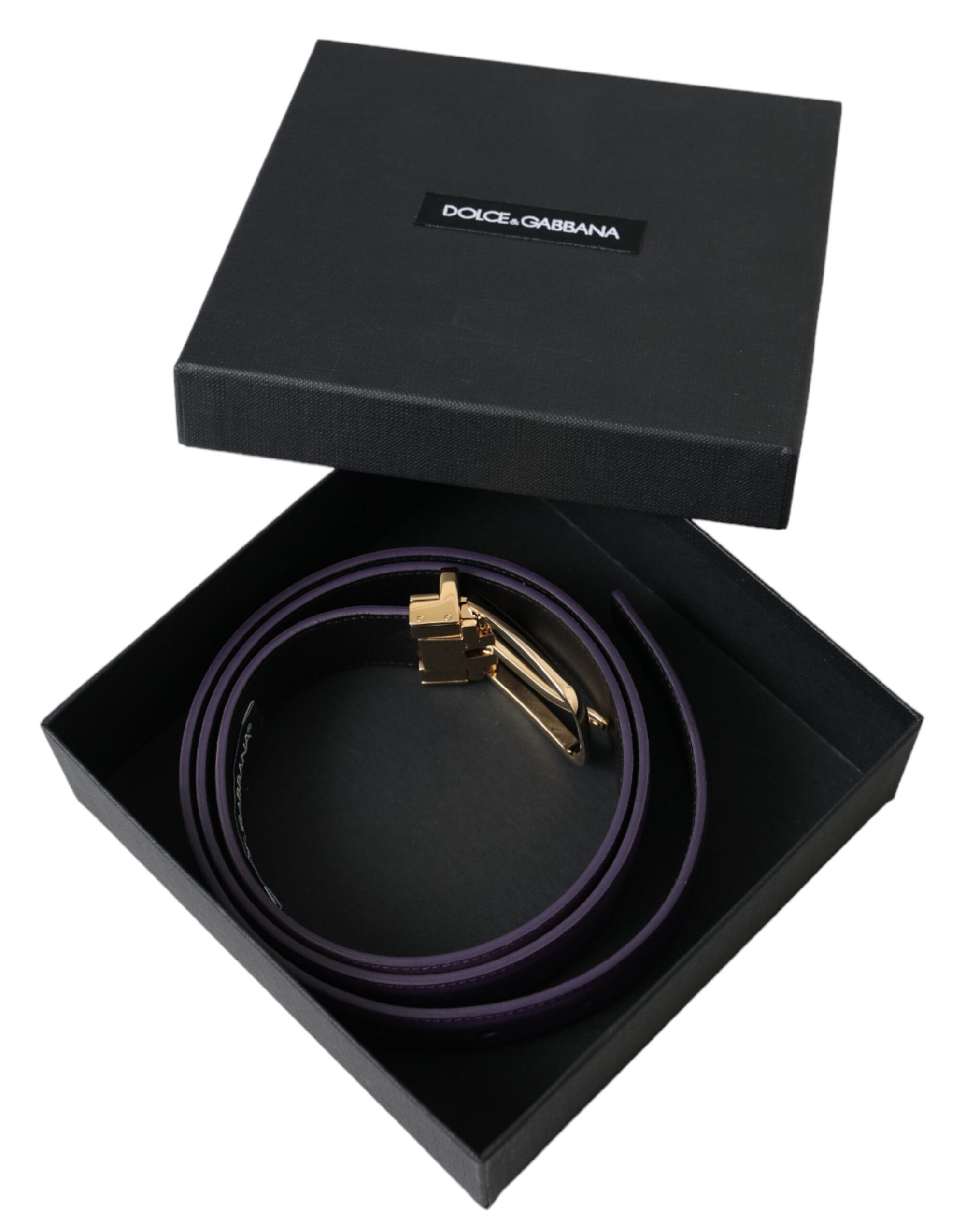 Dolce & Gabbana Purple Leather Gold Metal Buckle Belt Men - Maison Luxe