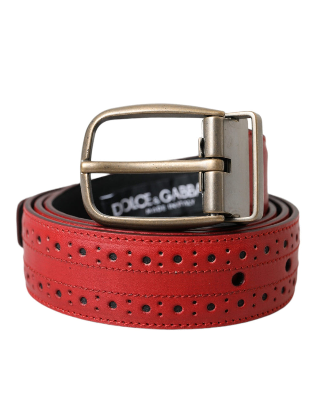 Dolce & Gabbana Red Perforated Leather Metal Buckle Belt Men - Maison Luxe