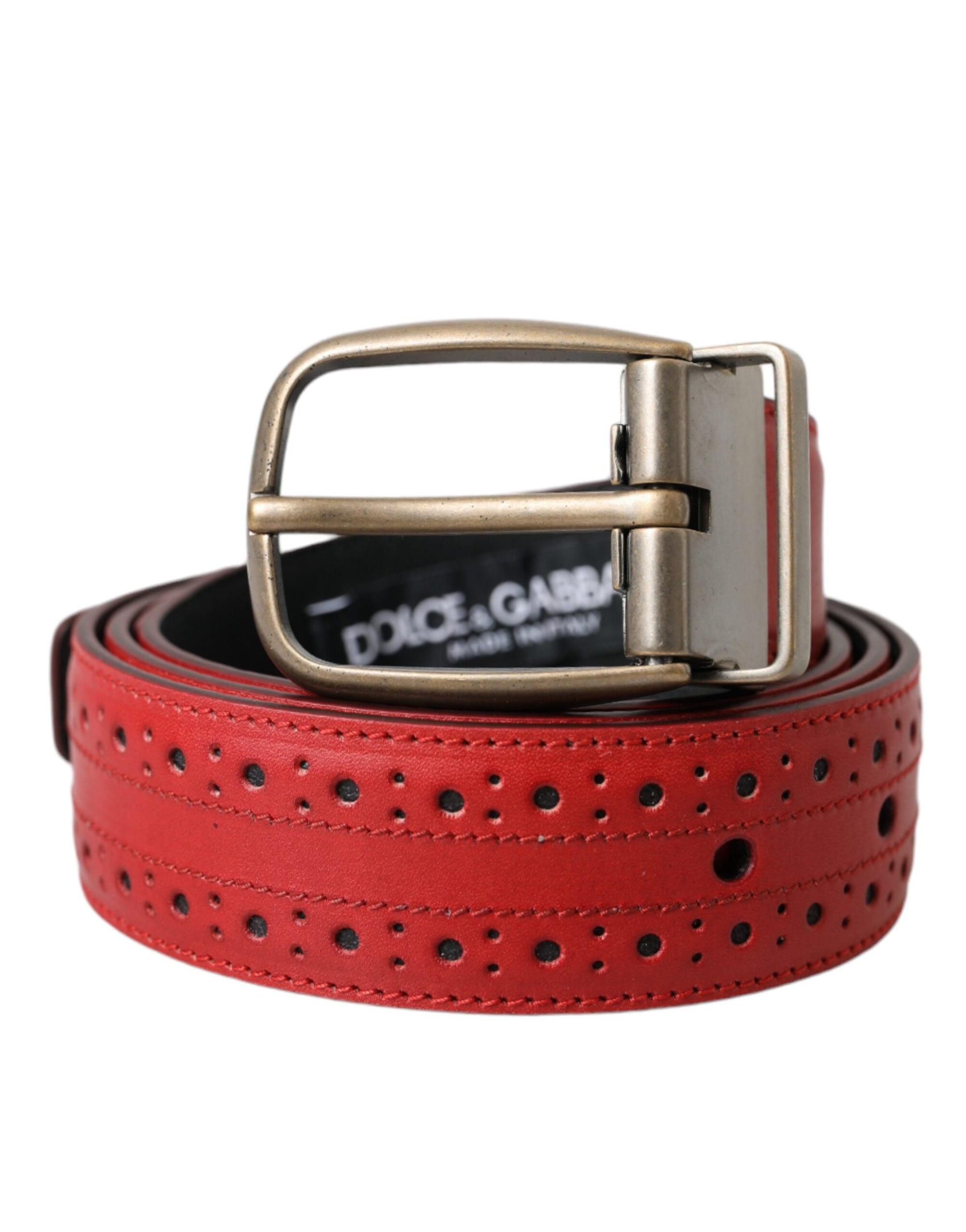 Dolce & Gabbana Red Perforated Leather Metal Buckle Belt Men - Maison Luxe