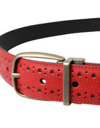 Dolce & Gabbana Red Perforated Leather Metal Buckle Belt Men - Maison Luxe
