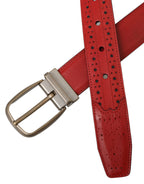 Dolce & Gabbana Red Perforated Leather Metal Buckle Belt Men - Maison Luxe