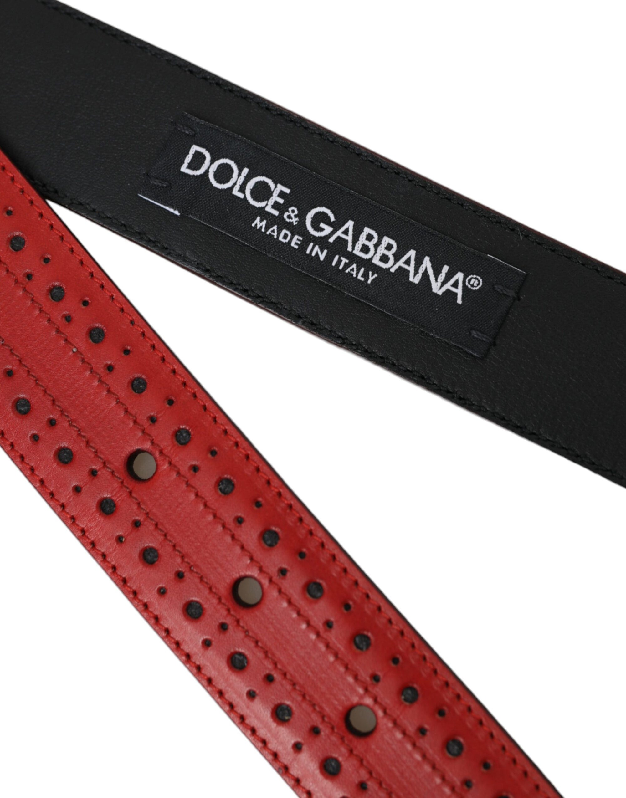 Dolce & Gabbana Red Perforated Leather Metal Buckle Belt Men - Maison Luxe