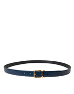 Dolce & Gabbana Blue Calf Leather Gold Metal Buckle Belt Men - Maison Luxe