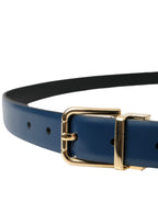 Dolce & Gabbana Blue Calf Leather Gold Metal Buckle Belt Men - Maison Luxe