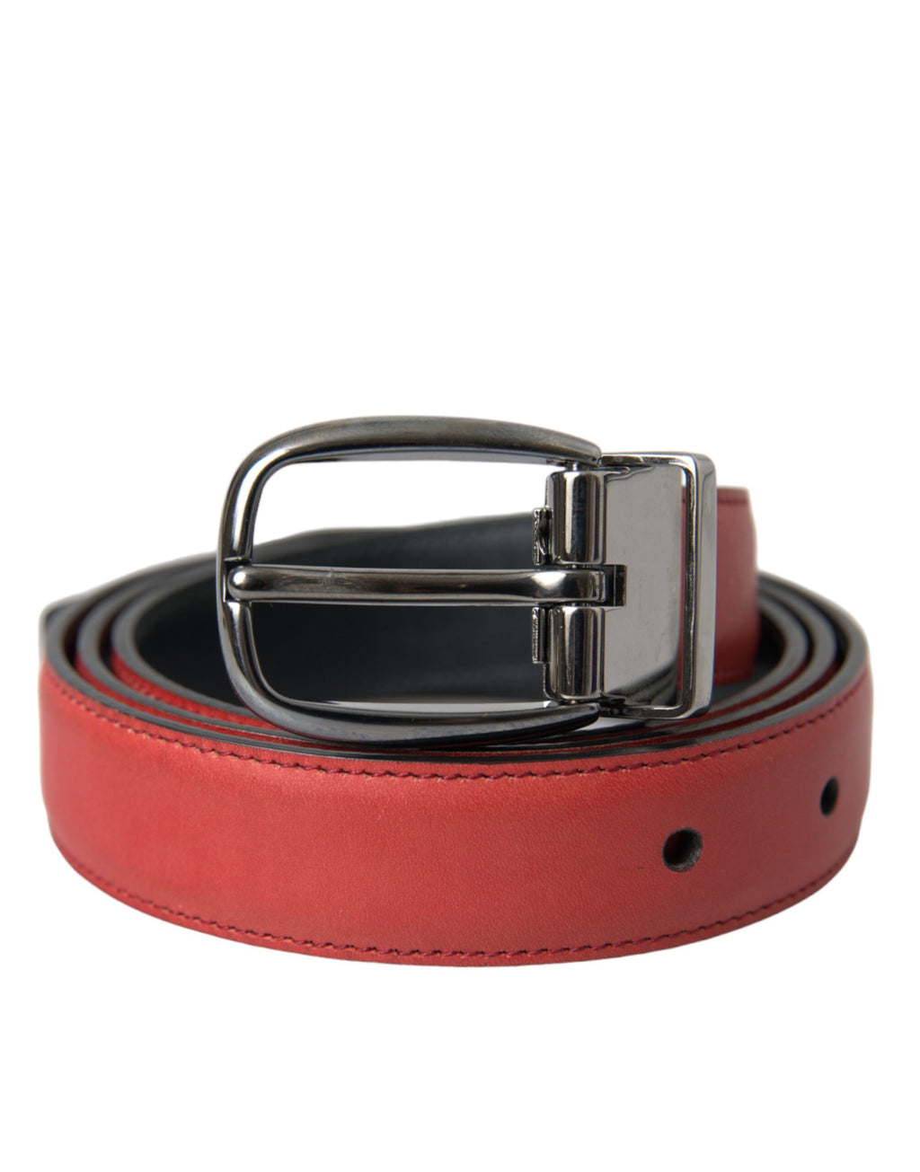 Dolce & Gabbana Red Leather Silver Metal Buckle Belt Men - Maison Luxe