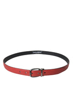 Dolce & Gabbana Red Leather Silver Metal Buckle Belt Men - Maison Luxe