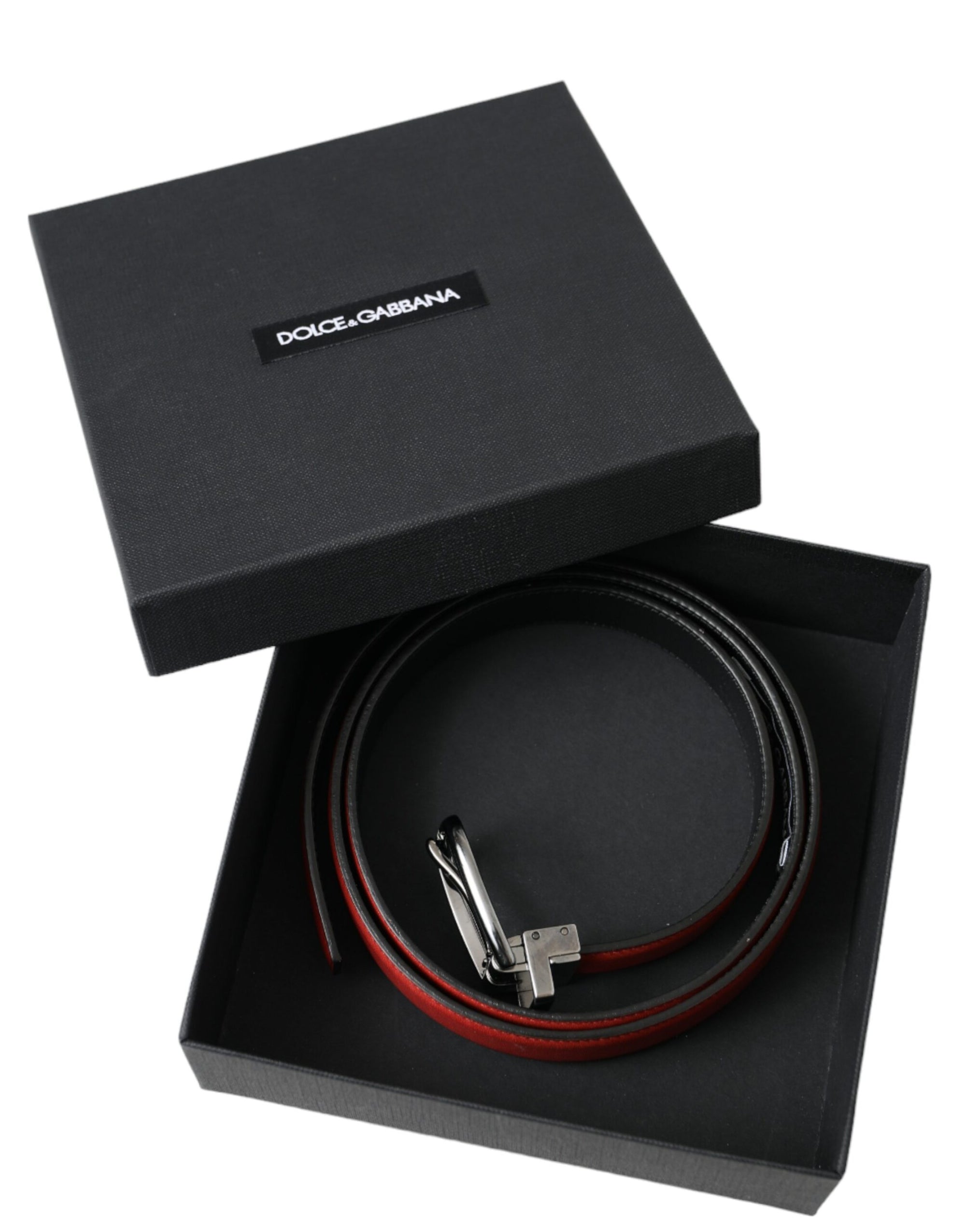 Dolce & Gabbana Red Leather Silver Metal Buckle Belt Men - Maison Luxe