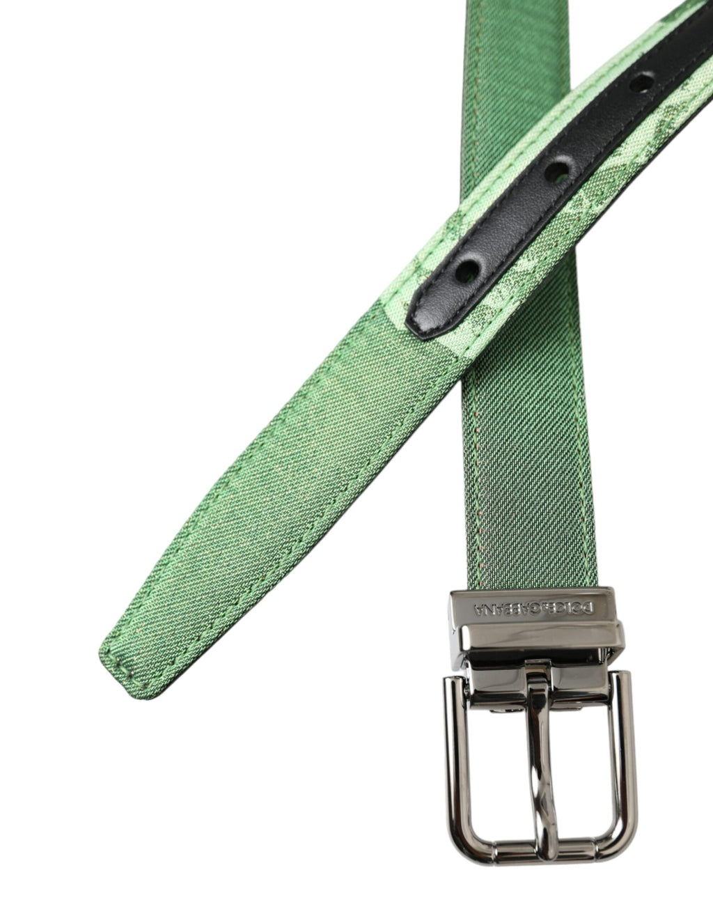 Dolce & Gabbana Green Leather Jacquard Silver Metal Buckle Belt - Maison Luxe