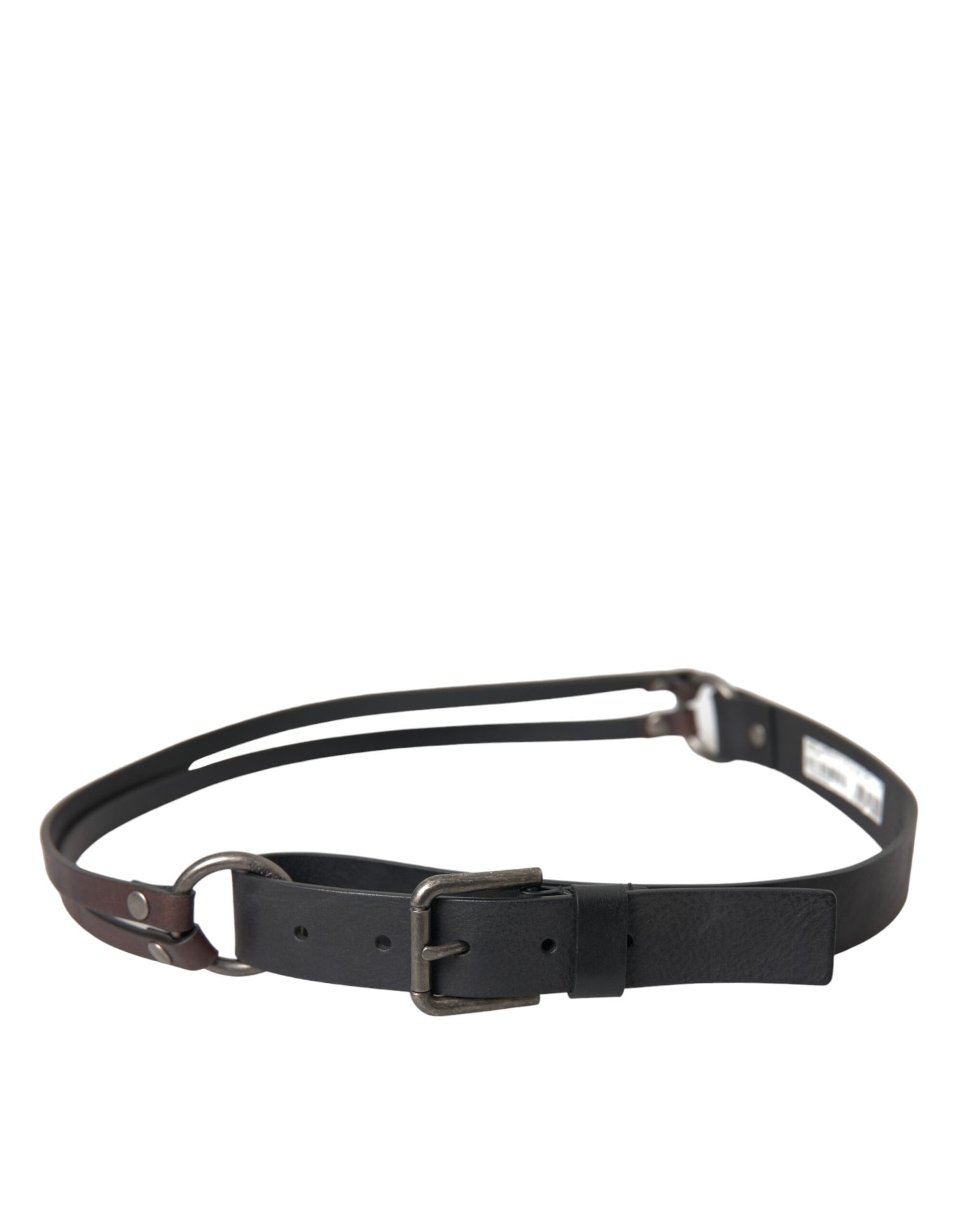 Dolce & Gabbana Black Brown Leather Silver Metal Buckle Belt - Maison Luxe