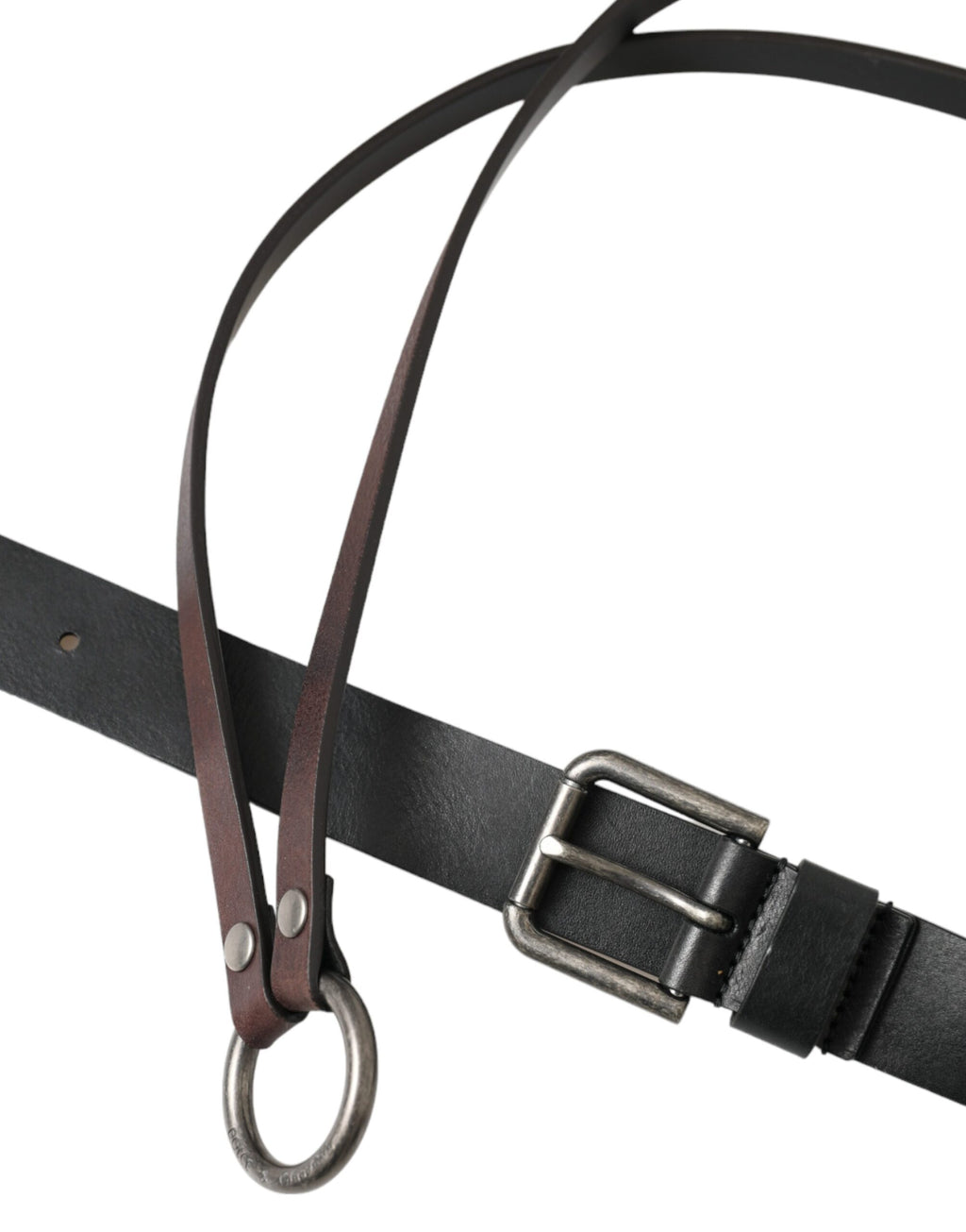 Dolce & Gabbana Black Brown Leather Silver Metal Buckle Belt - Maison Luxe