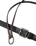 Dolce & Gabbana Black Brown Leather Silver Metal Buckle Belt - Maison Luxe