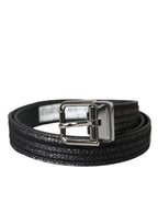 Dolce & Gabbana Black Jacquard Stripes Silver Metal Buckle Belt - Maison Luxe