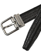 Dolce & Gabbana Black Jacquard Stripes Silver Metal Buckle Belt - Maison Luxe