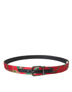 Dolce & Gabbana Red Leather Jacquard Silver Metal Buckle Belt - Maison Luxe