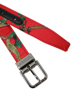 Dolce & Gabbana Red Leather Jacquard Silver Metal Buckle Belt - Maison Luxe
