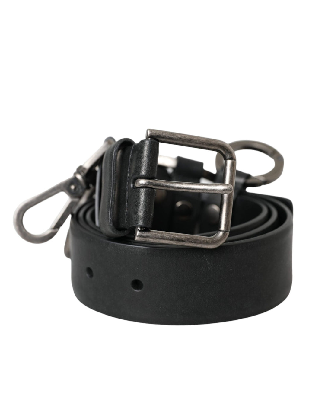 Dolce & Gabbana Black Calf Leather Silver Metal Buckle Belt - Maison Luxe