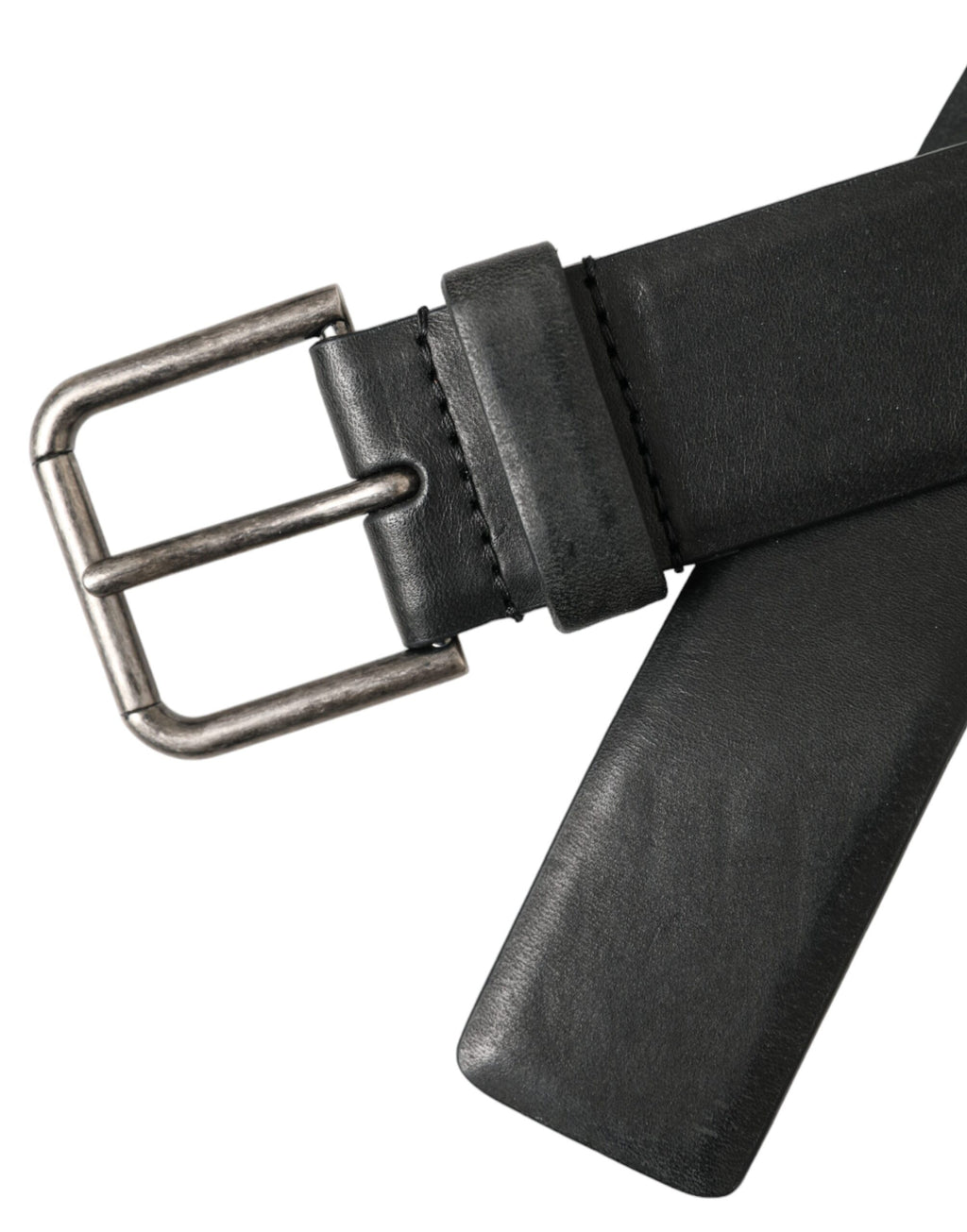 Dolce & Gabbana Black Calf Leather Silver Metal Buckle Belt - Maison Luxe