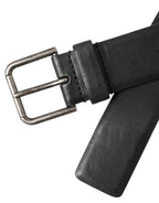 Dolce & Gabbana Black Calf Leather Silver Metal Buckle Belt - Maison Luxe