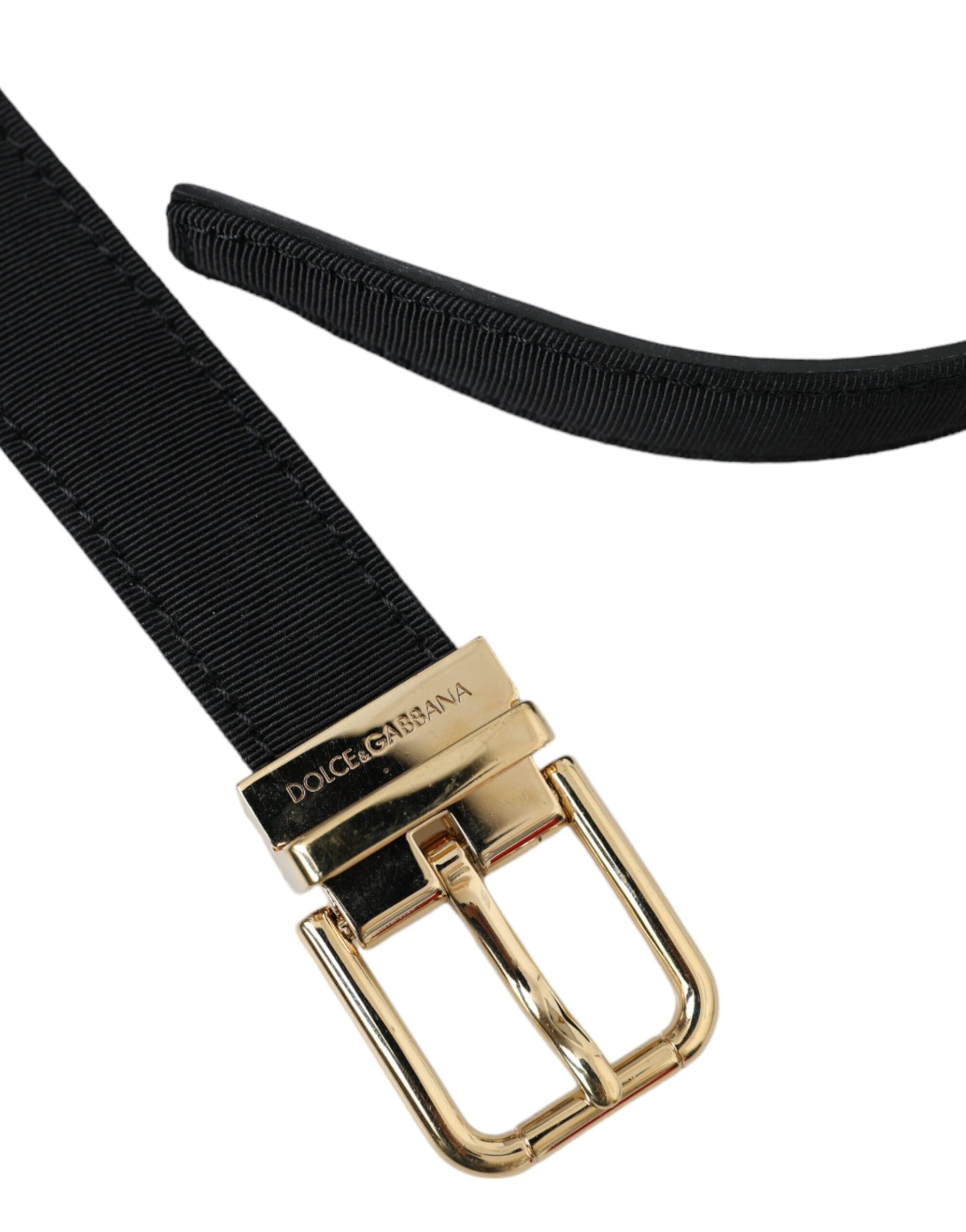 Dolce & Gabbana Black Gros Grain Gold Metal Buckle Belt Men - Maison Luxe