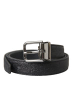 Dolce & Gabbana Black Glittered Leather Silver Buckle Belt - Maison Luxe