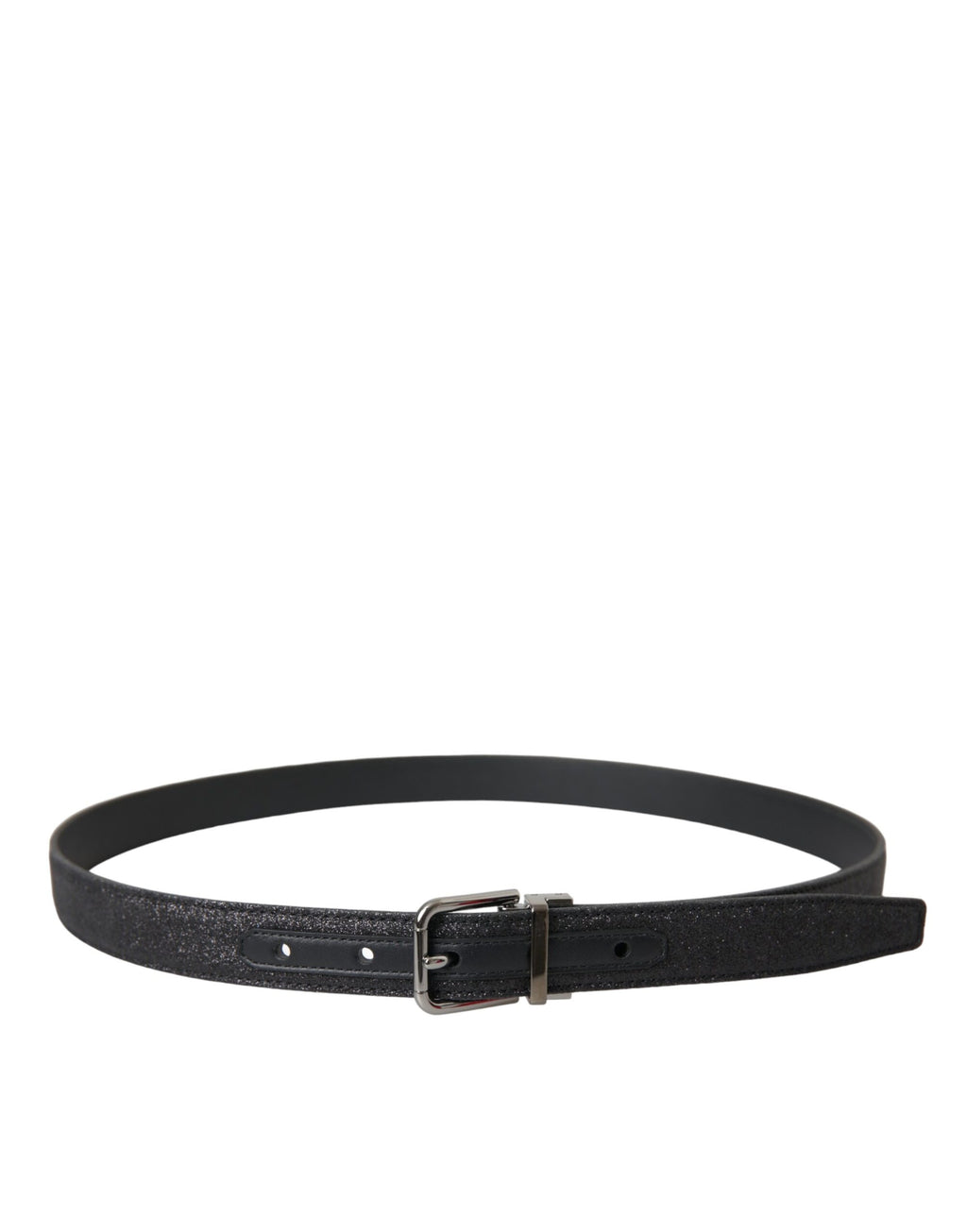 Dolce & Gabbana Black Glittered Leather Silver Buckle Belt - Maison Luxe