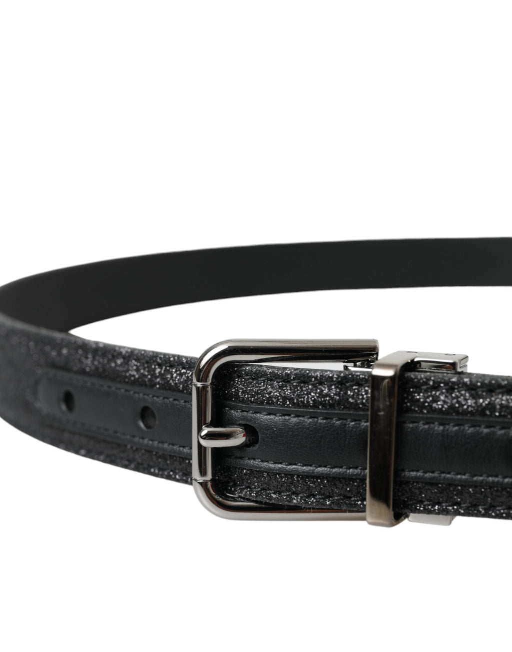 Dolce & Gabbana Black Glittered Leather Silver Buckle Belt - Maison Luxe