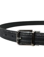 Dolce & Gabbana Black Glittered Leather Silver Buckle Belt - Maison Luxe