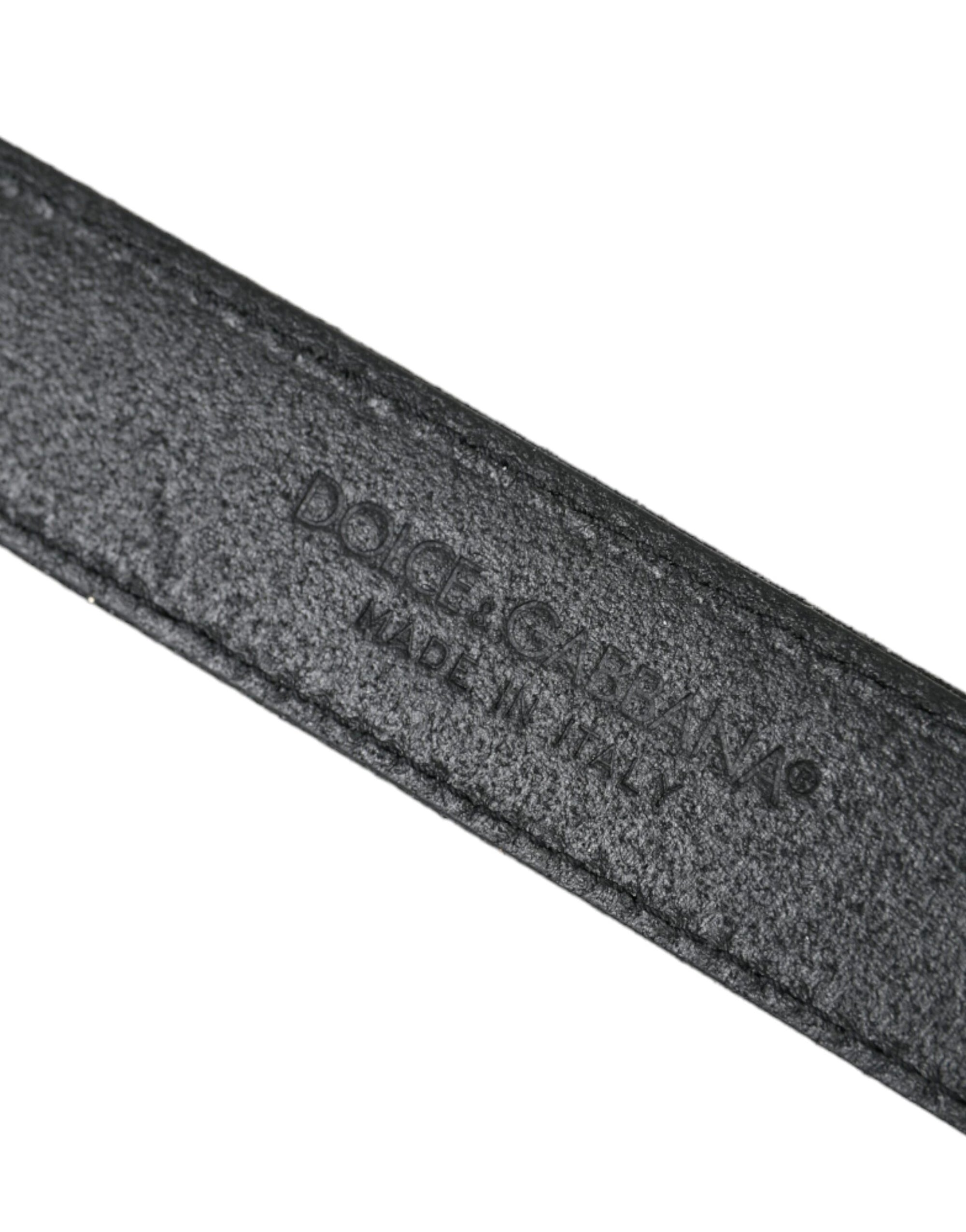 Dolce & Gabbana Black Glittered Leather Silver Buckle Belt - Maison Luxe