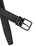 Dolce & Gabbana Black Glittered Leather Silver Buckle Belt - Maison Luxe