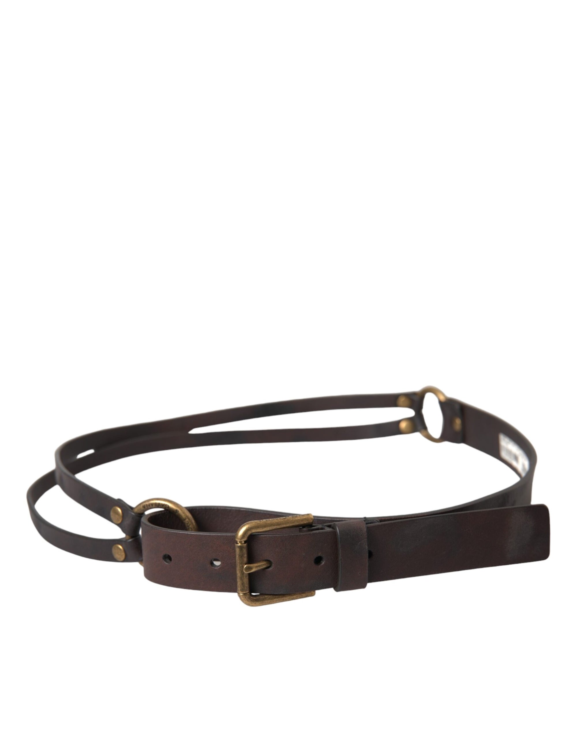 Dolce & Gabbana Dark Brown Leather Gold Metal Buckle Women Belt - Maison Luxe
