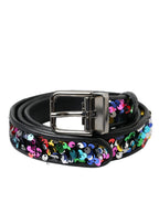 Dolce & Gabbana Black Sequined Silver Metal Buckle Women Belt - Maison Luxe