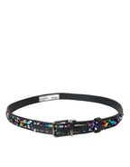 Dolce & Gabbana Black Sequined Silver Metal Buckle Women Belt - Maison Luxe