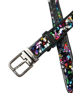 Dolce & Gabbana Black Sequined Silver Metal Buckle Women Belt - Maison Luxe