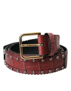Dolce & Gabbana Brown Alligator Leather Studded Metal Buckle Belt - Maison Luxe