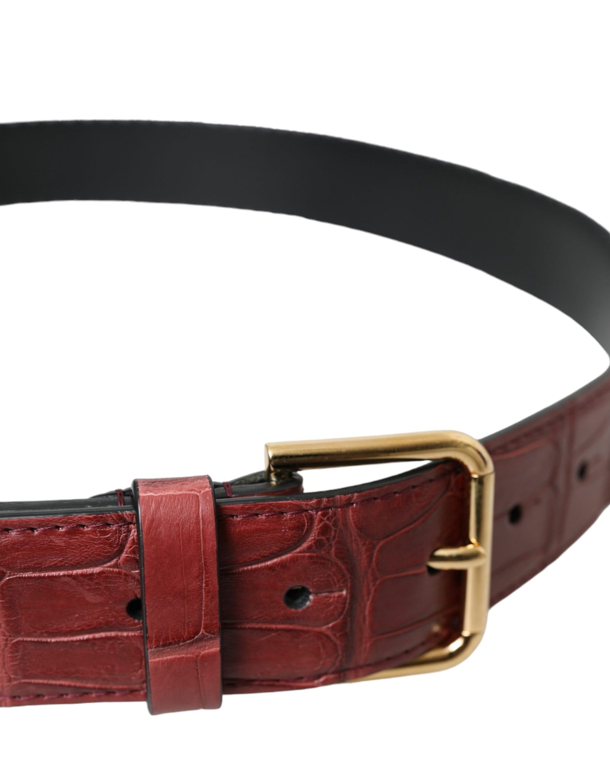 Dolce & Gabbana Brown Alligator Leather Studded Metal Buckle Belt - Maison Luxe